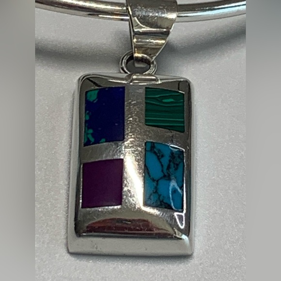 Silpada Sterling Silver Multi-Colored Stone Inlaid Pendant & Sterling Choker - Picture 2 of 13